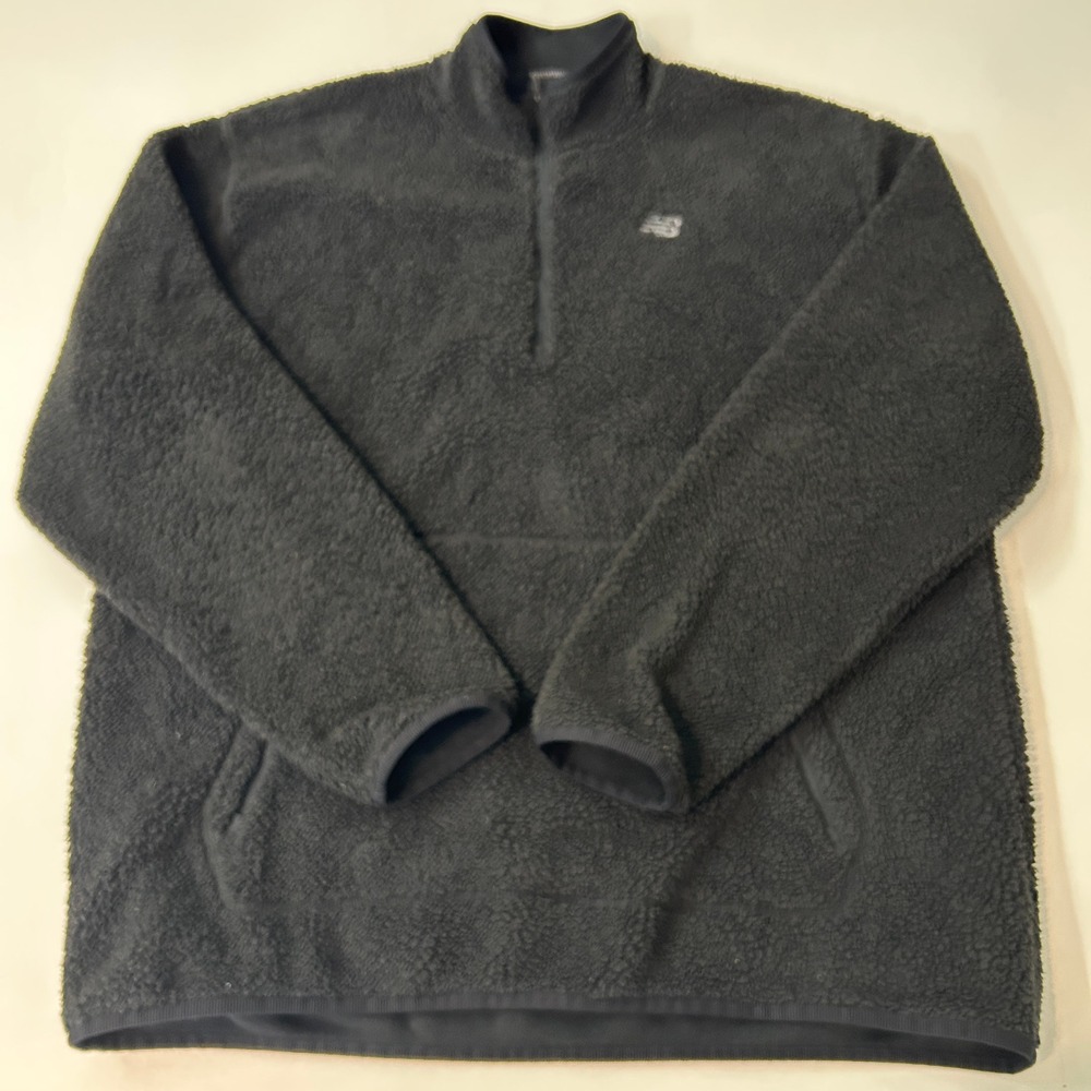 New Balance Mens XL Sherpa Fleece Quarter Zip Pullover Black MT13512